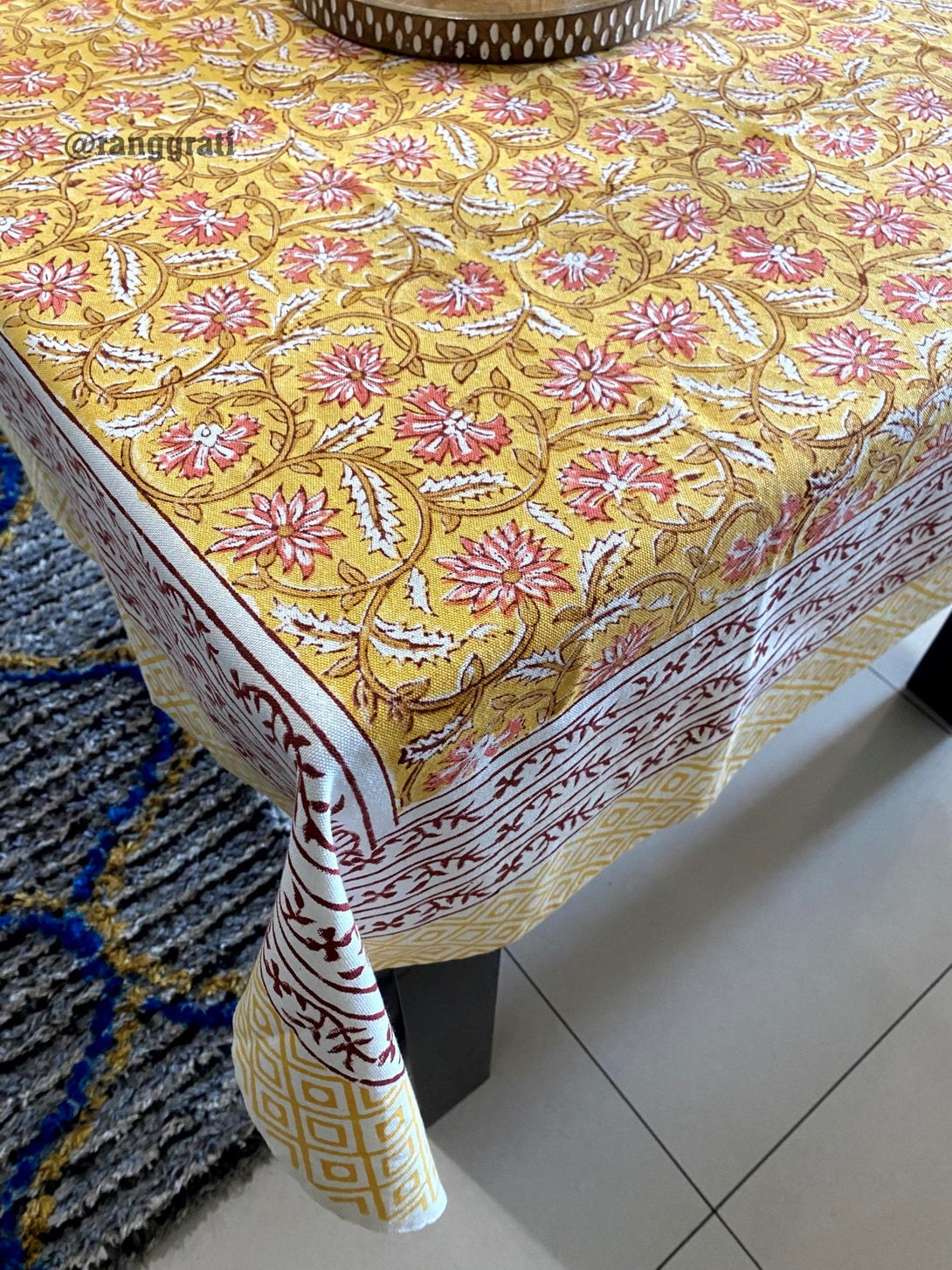 Yellow Floral Table Cover 6 Seater Dining Table Rectangular - Table Cover