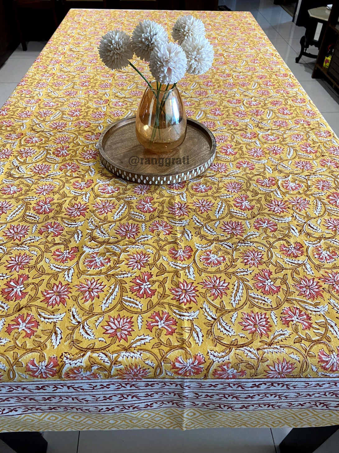 Yellow Floral Table Cover 6 Seater Dining Table Rectangular - Table Cover