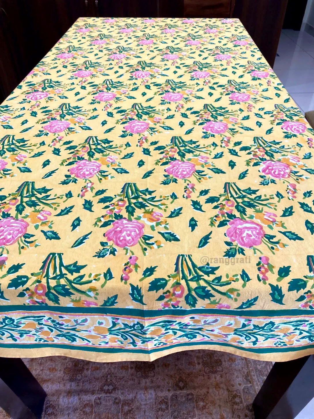 Yellow Floral Table Cover Cloth 6 Seater Dining Table Rectangular - Table Cover