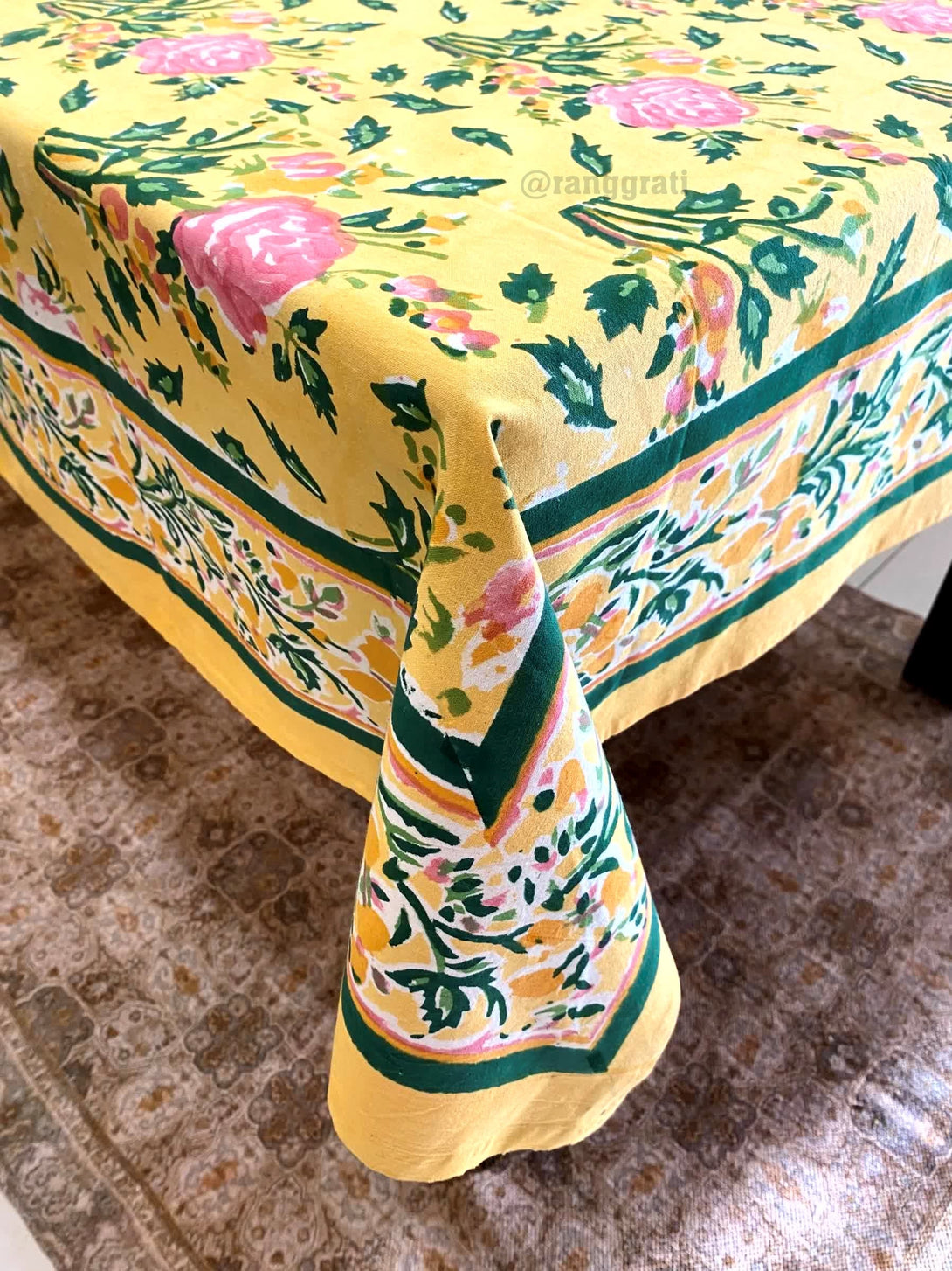 Yellow Floral Table Cover Cloth 6 Seater Dining Table Rectangular - Table Cover