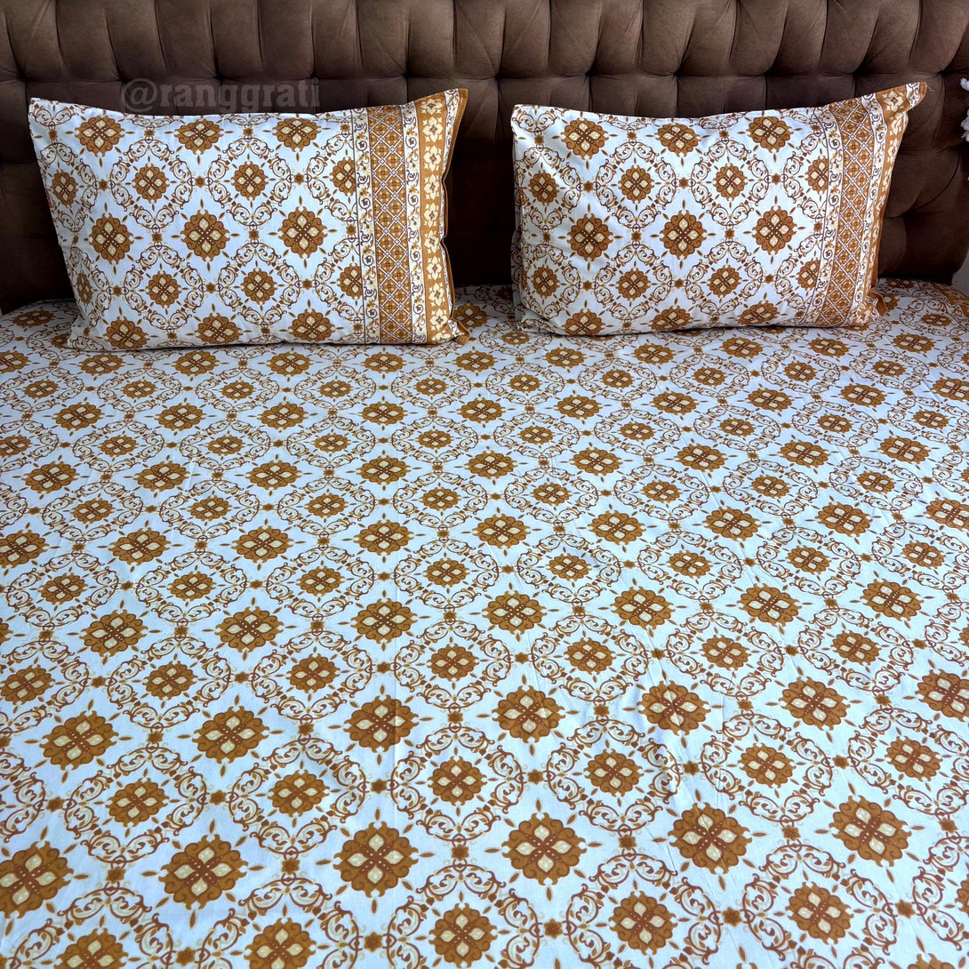 Yellow Honeycomb Jaipuri Cotton Bedsheet Super King Size - Bedsheet