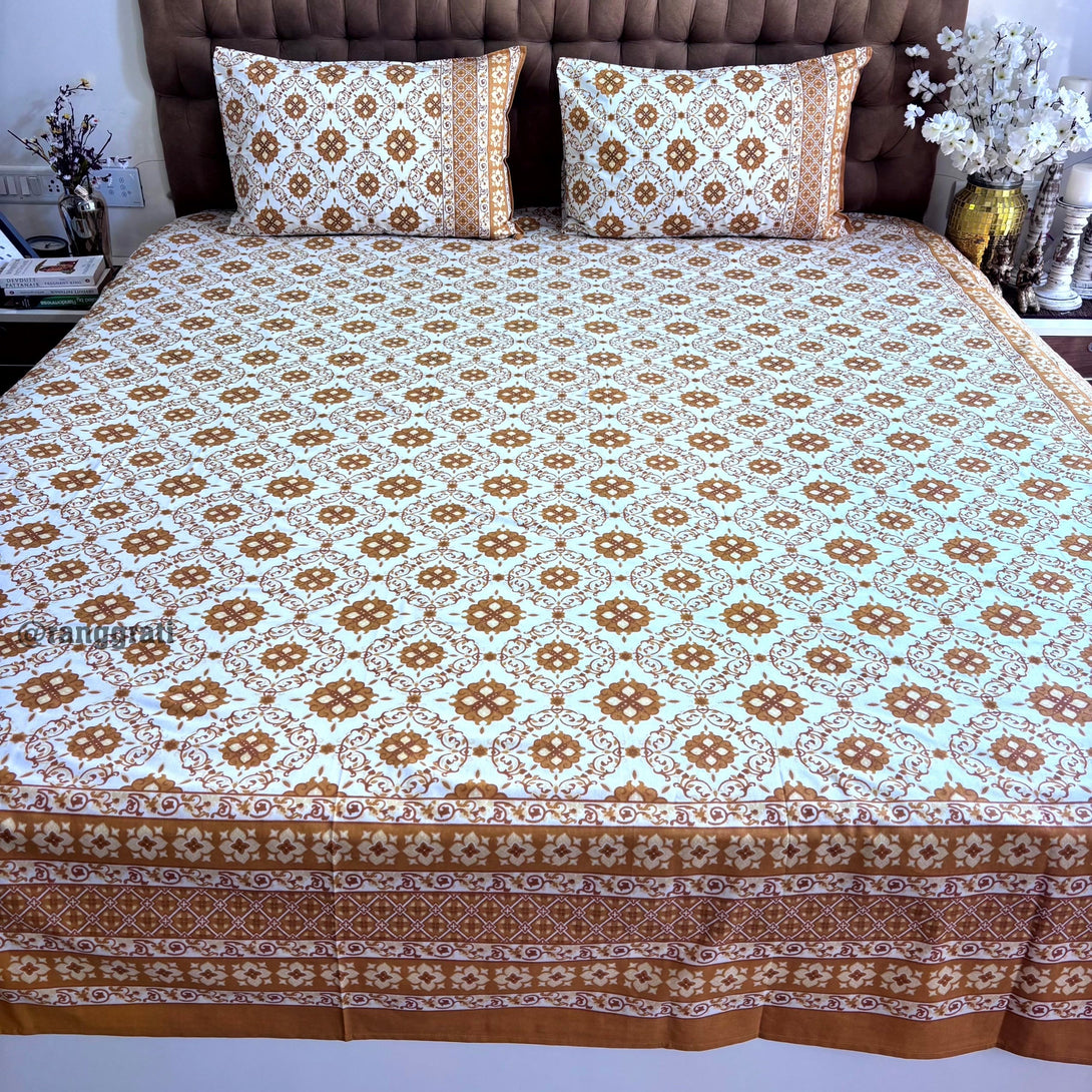 Yellow Honeycomb Jaipuri Cotton Bedsheet Super King Size - Bedsheet