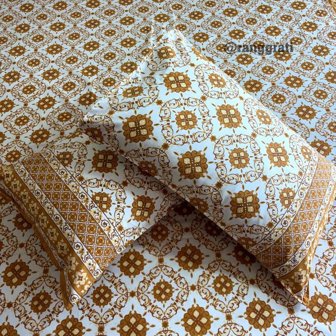 Yellow Honeycomb Jaipuri Cotton Bedsheet Super King Size - Bedsheet