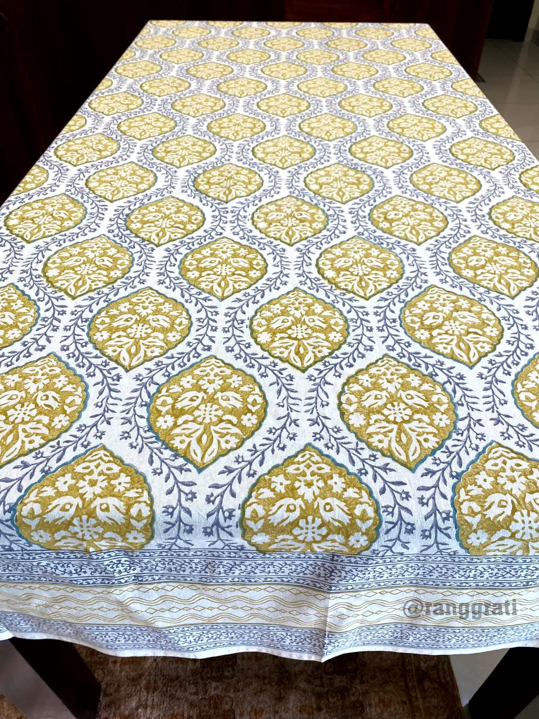 Yellow Jaal Table Cover Cloth 8 Seater Dining Table Rectangular - Table Cover
