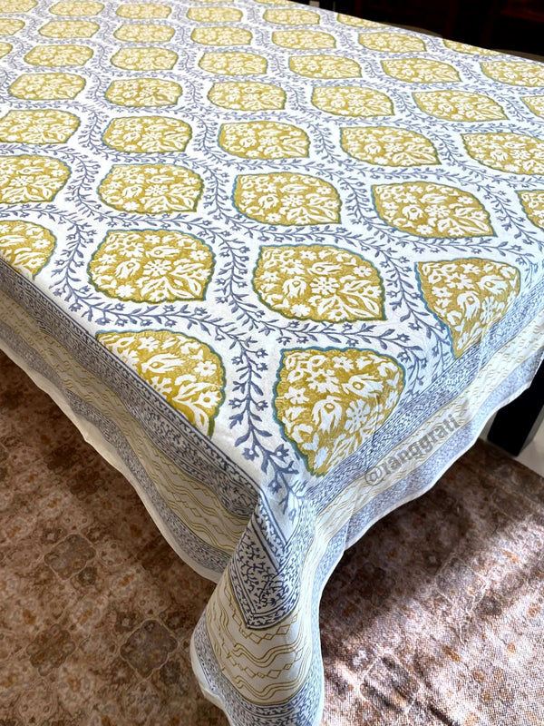 Yellow Jaal Table Cover Cloth 8 Seater Dining Table Rectangular - Table Cover
