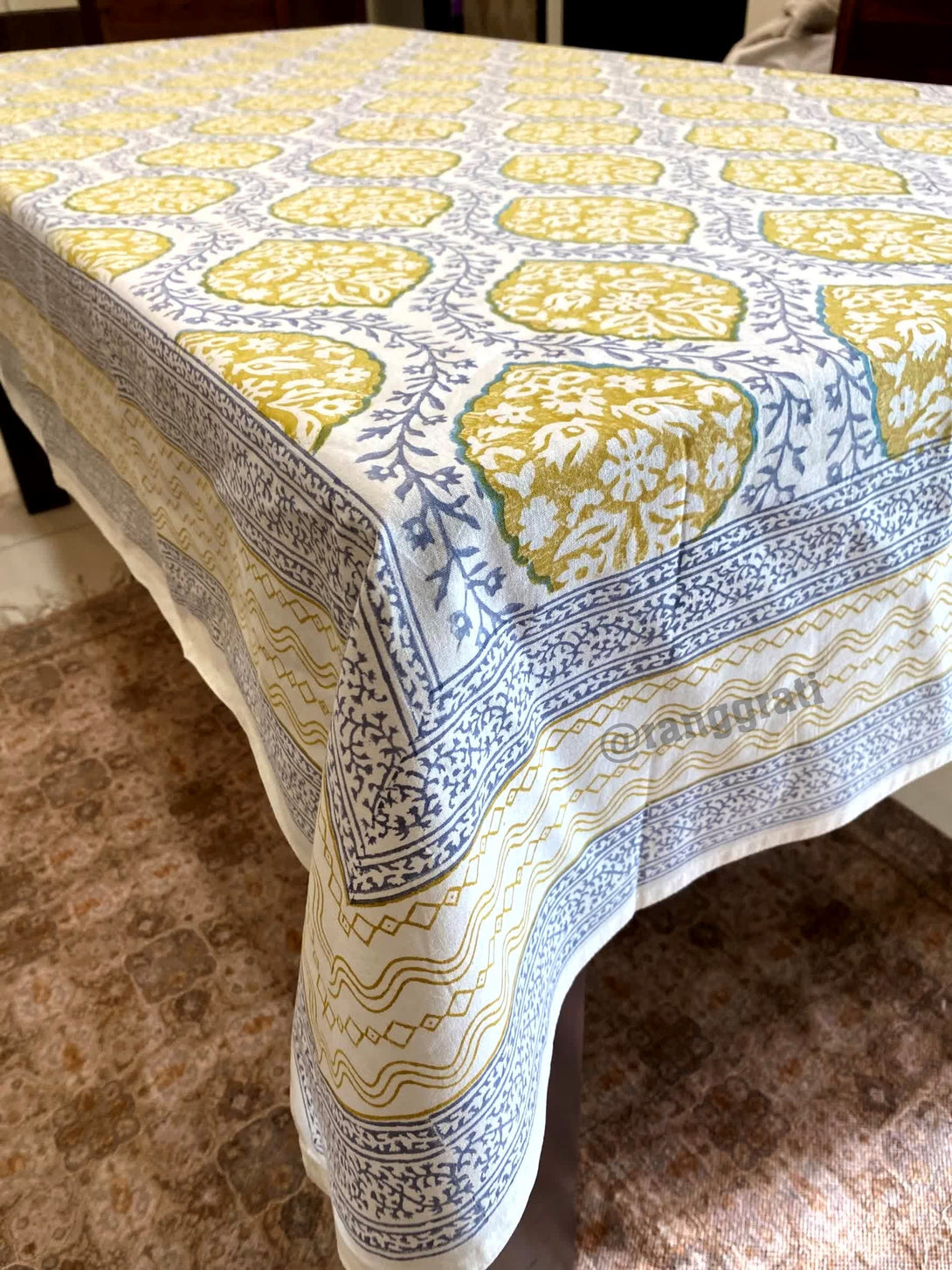 Yellow Jaal Table Cover Cloth 8 Seater Dining Table Rectangular - Table Cover