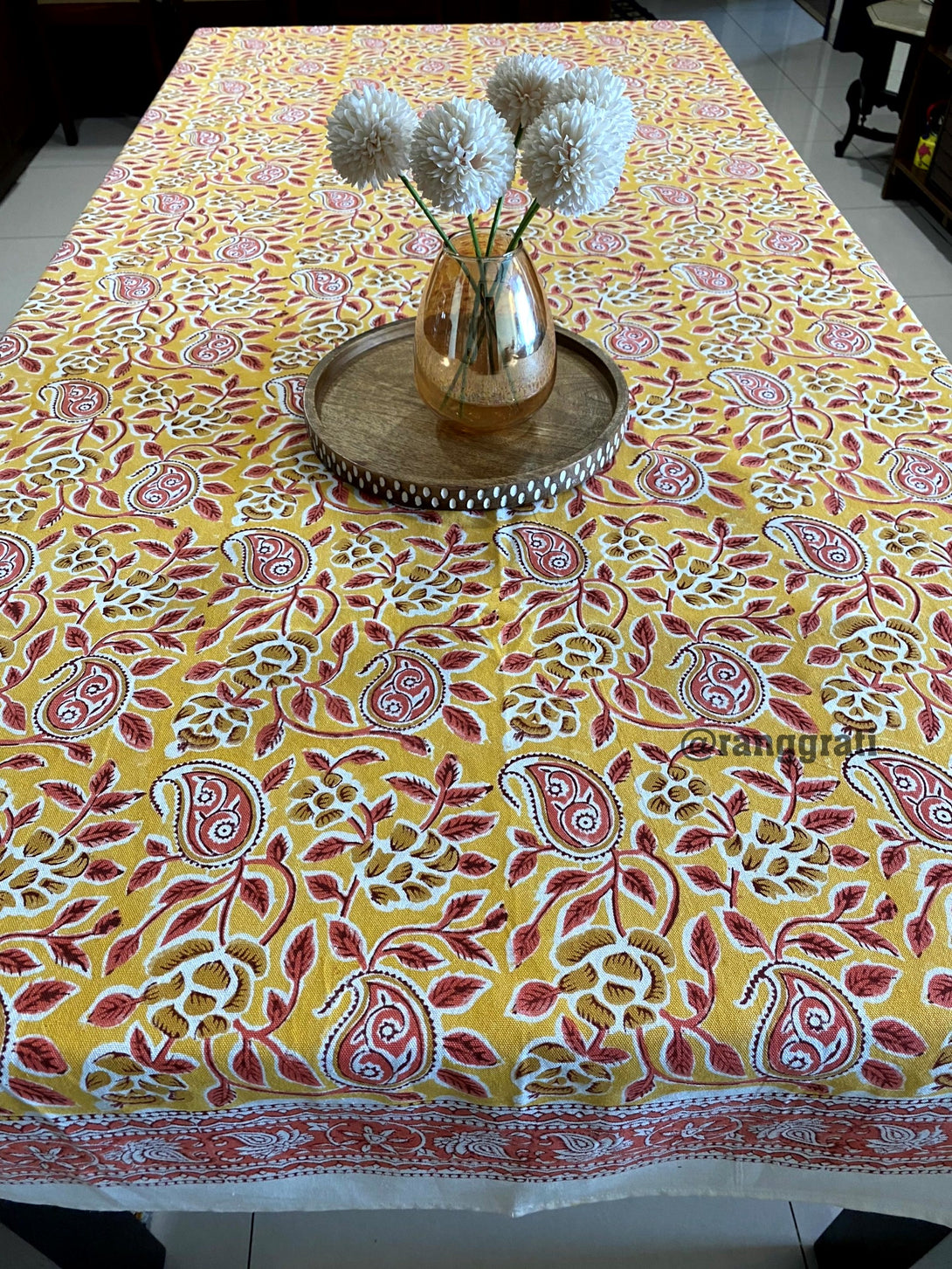 Yellow floral patterned 6 seater  tablecloth