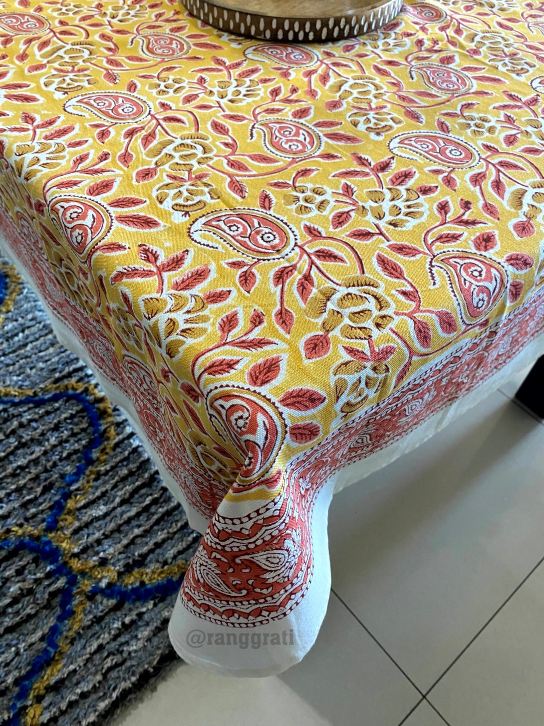 Yellow Paisley Table Cover Cloth 6 Seater Dining Table Rectangular Canvas Cotton