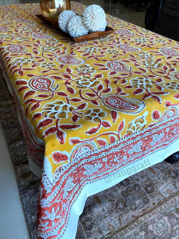 Yellow Paisley Table Cover Cloth 4 Seater Dining Table Rectangular - Table Cover