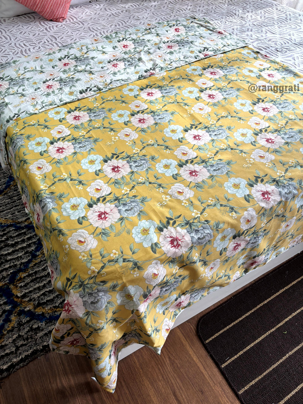 Yellow-Pale Pink Floral Single Dohar For AC Room 
